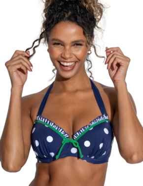 Pour Moi Beach House Halter Underwired Bikini Top Navy/Green
