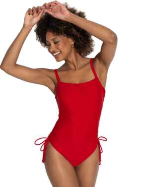 Pour Moi Square Neck Adjustable Swimsuit Red