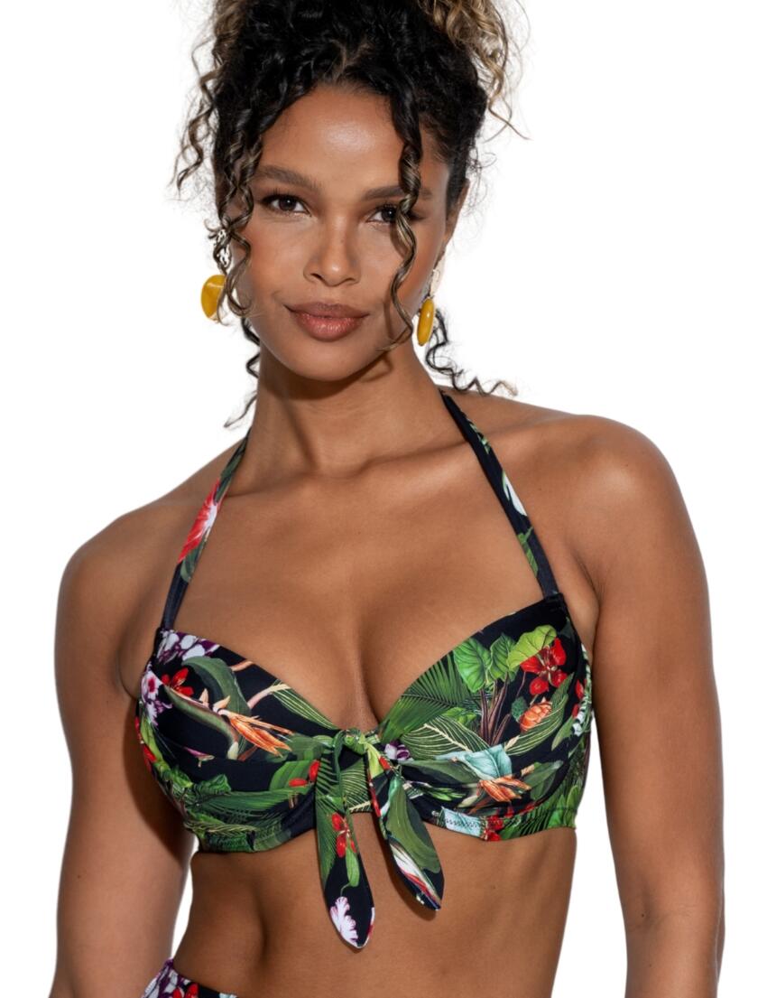 Pour Moi Palermo Halter Bikini Top Black Tropical