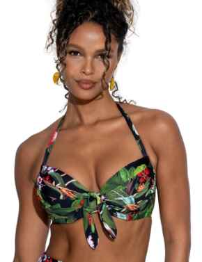Pour Moi Palermo Halter Bikini Top Black Tropical