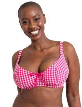 Curvy Kate Holiday Check Scooped Balcony Bikini Top Raspberry Pink 