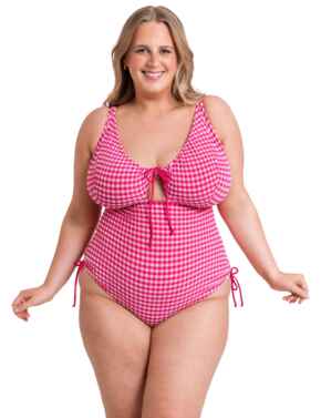 Curvy Kate Holiday Check Non-Wired Swimsuit Raspberry Pink 