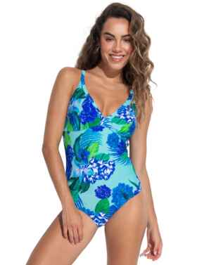 Pour Moi Carnival V-Neck Control Swimsuit Aqua Tropical