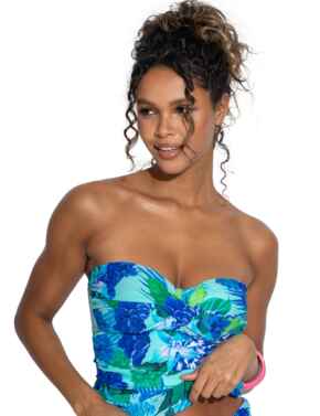 Pour Moi Free Spirit Strapless Tankini Top Aqua Tropical