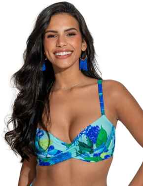 Pour Moi Free Spirit Twist Front Bikini Top Aqua Tropical