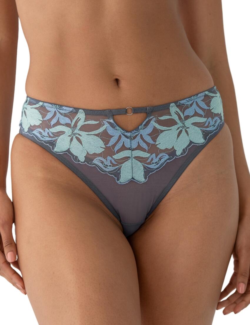 Pour Moi Roxanne Embroidered High Leg Mesh Brief Slate/Mint/Blue 