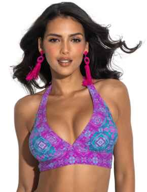 Pour Moi Venice Beach Longline Halter Bikini Top Aquaburst