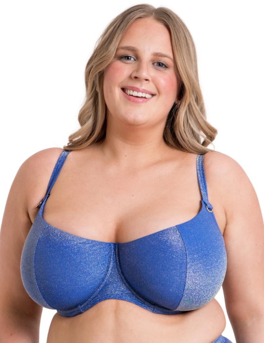 Curvy Kate Sapphire Seas Scooped Balcony Bikini Top Blue Sparkle 