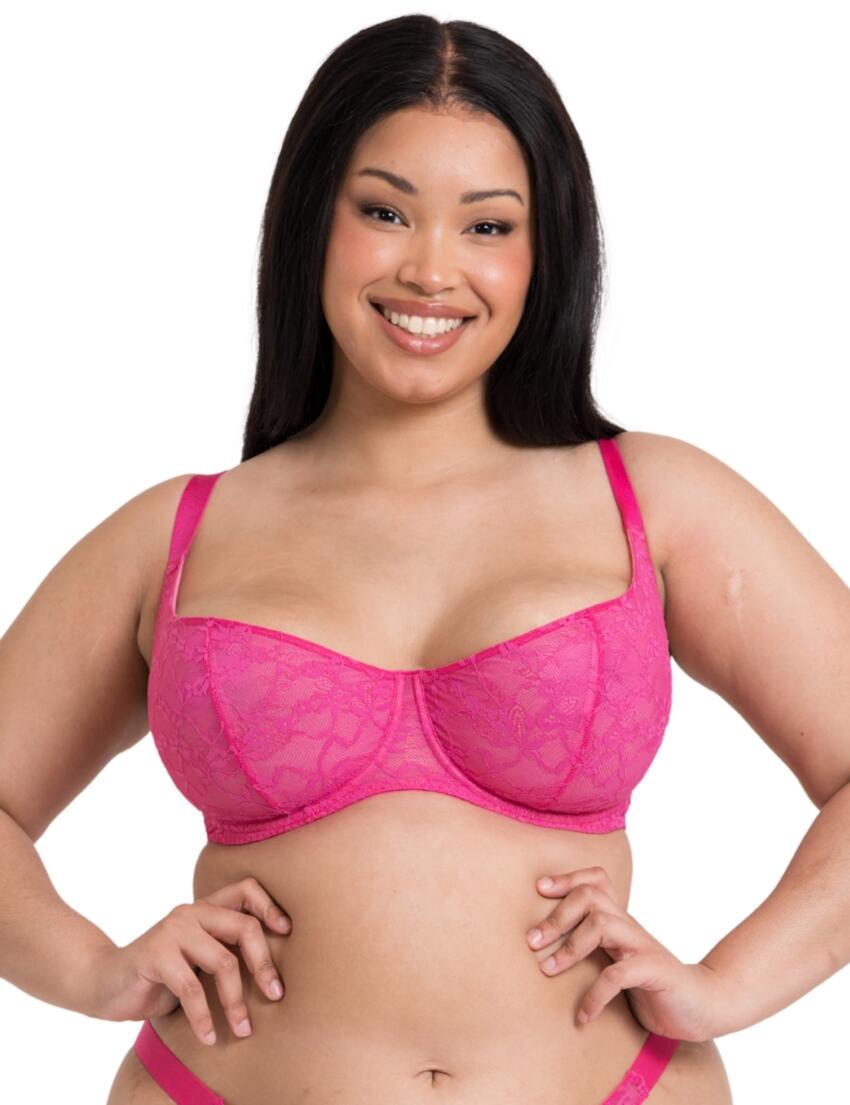 Curvy Kate All Night Lace Scooped Balcony Bra Hot Pink/Blush 
