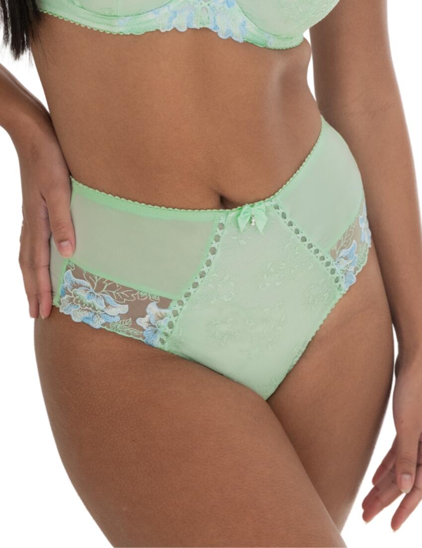 Pour Moi Sofia Lace Embroidered Deep Brief Pistachio/Blue