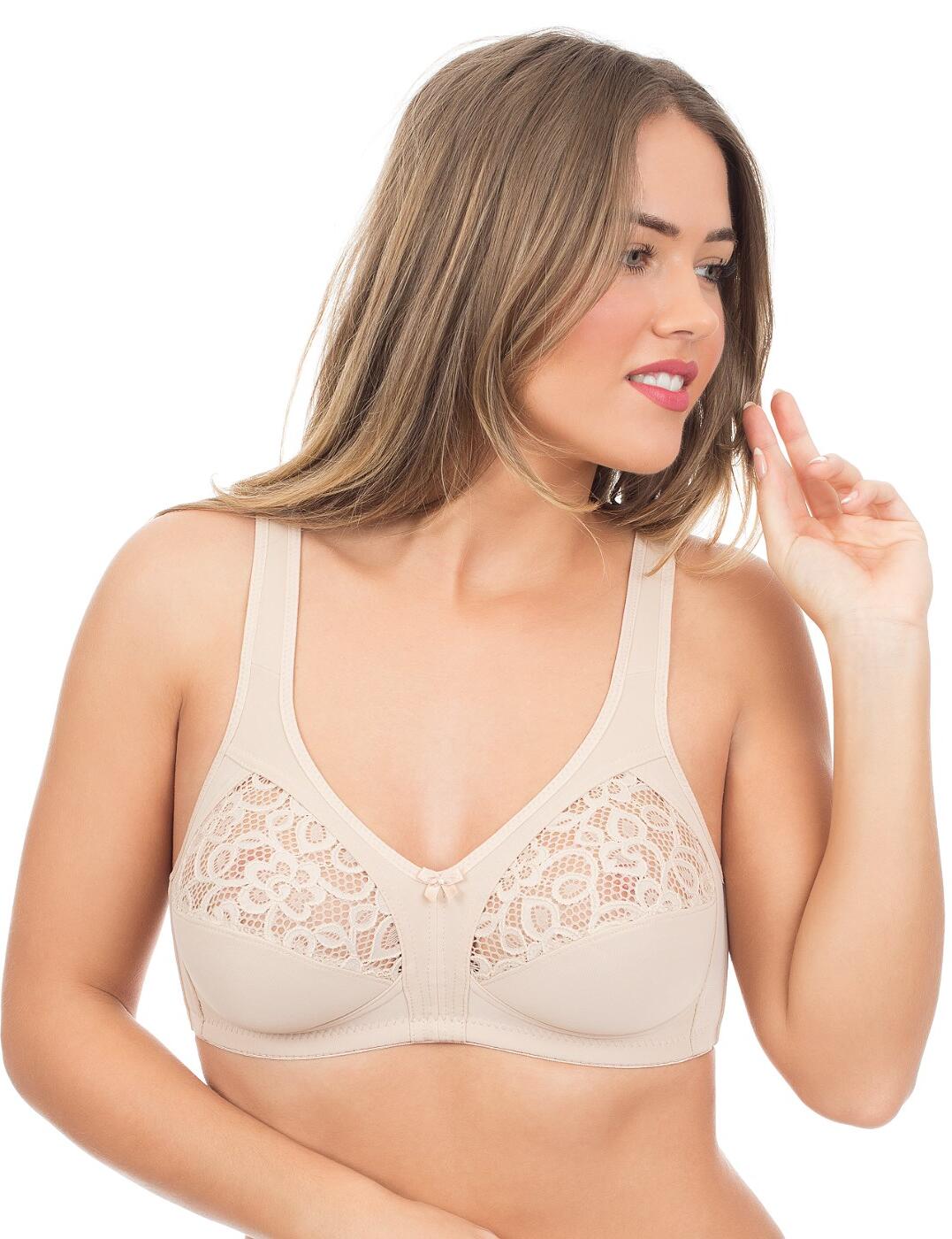 Naturana Women's Plus-Size Soft Bra with Lace On Upper Cup, White