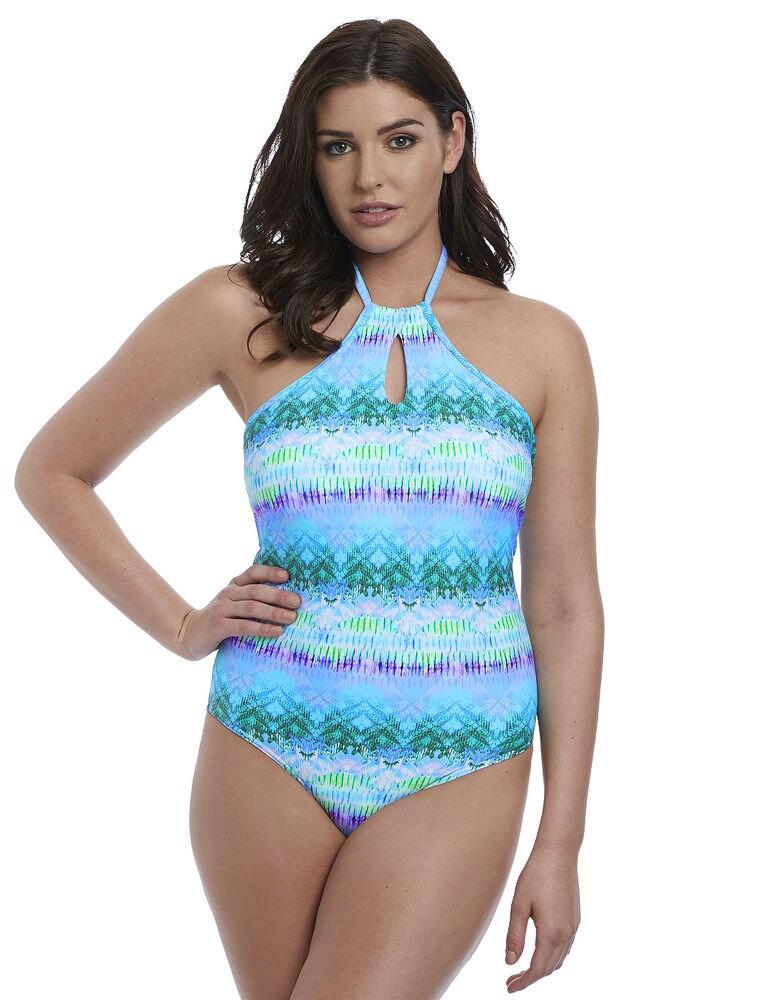 High neck one deals piece swimsuit with underwire