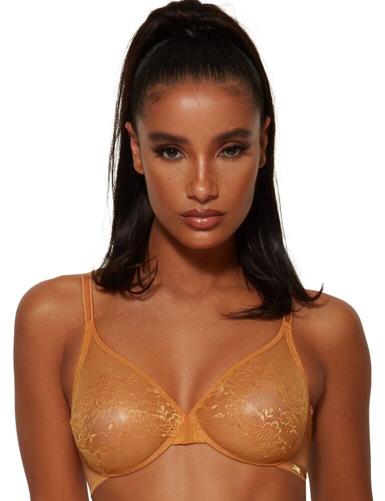 Sexy Sheer Lace Molded Bra Gossard Glossies Lace Spiced Honey