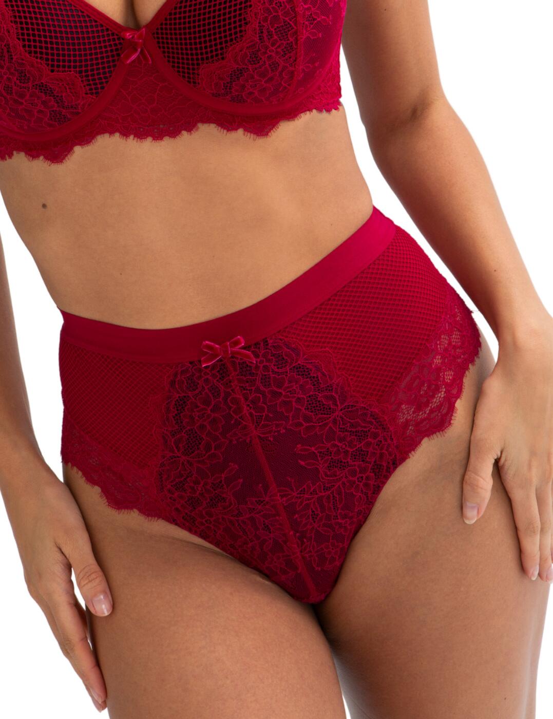 Red High Waist Lace Briefs