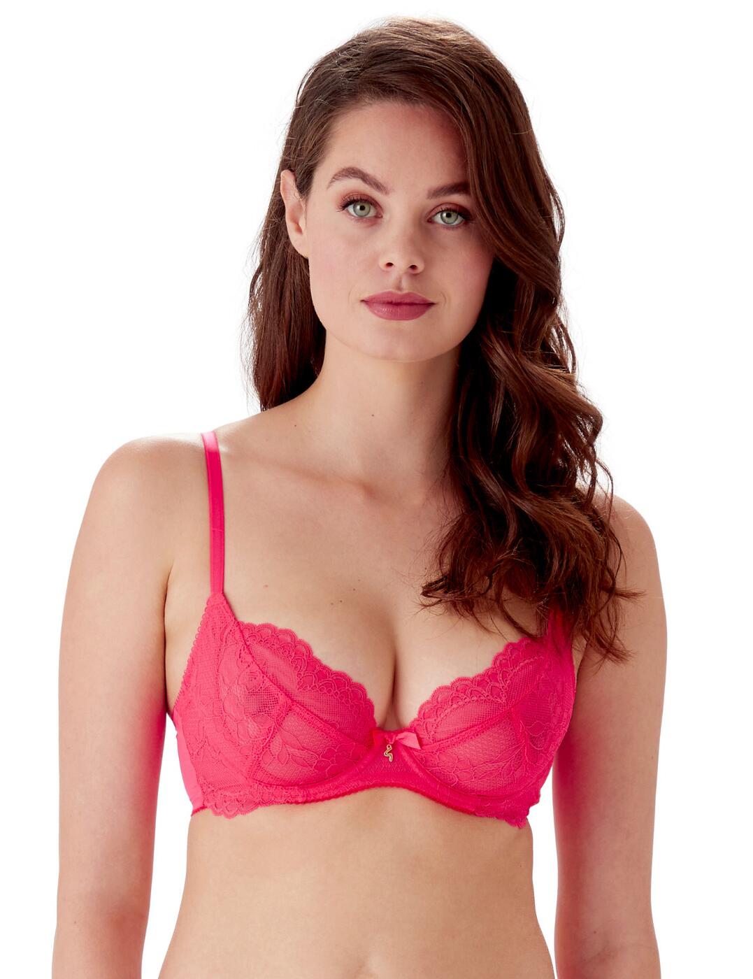 Gossard Women's Superboost Lace Padded Plunge Bra, Pink (Vivacious), 32FF  at  Women's Clothing store