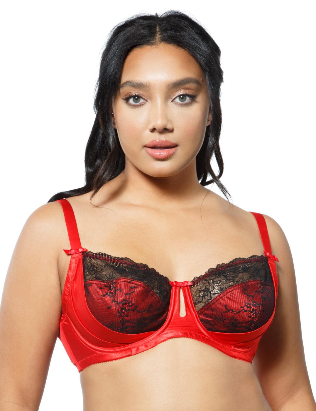 Womens Big Size Spandex Satin Embroidered Large Size Bras In Red