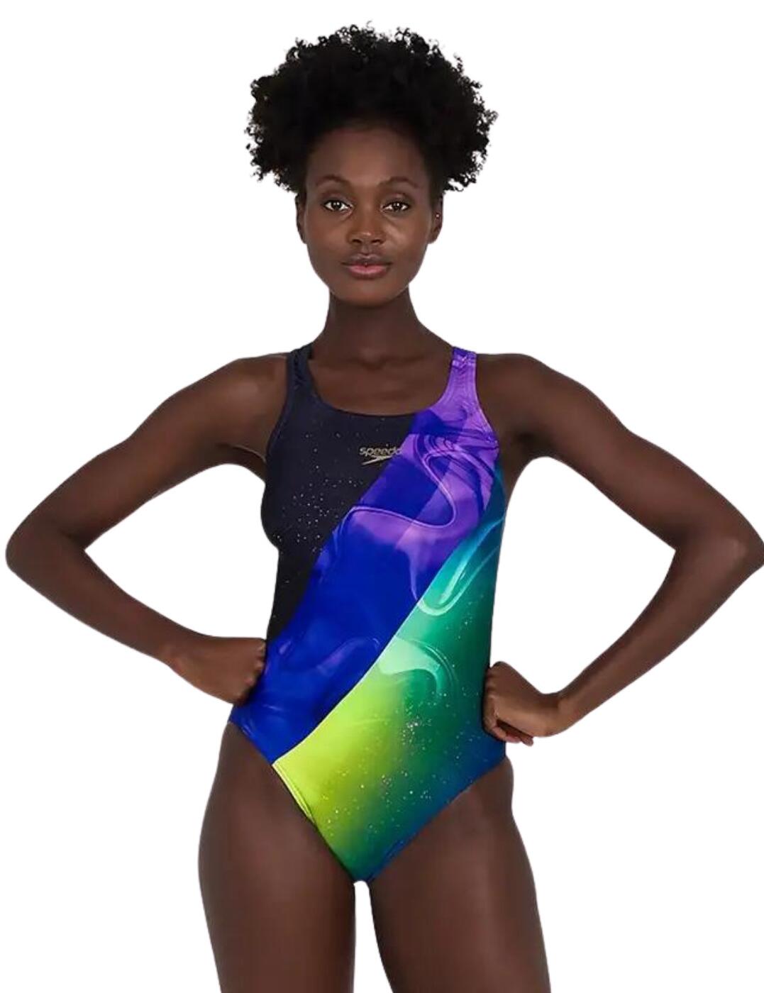 Speedo Placement Digital Medalist Swimsuit - 812199F349 Black/Purple
