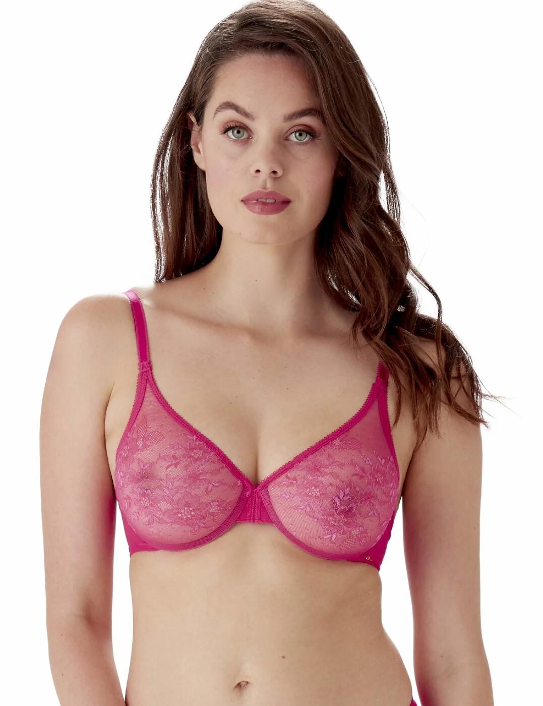 Gossard Glossies lace non padded sheer bra in hot pink
