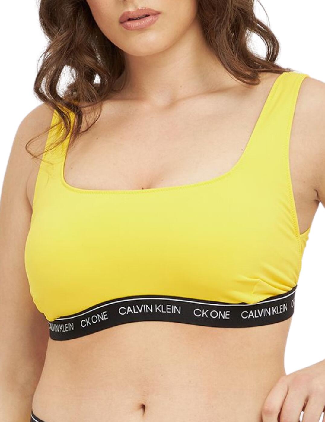Calvin Klein CK One Pride Mesh unlined double layer bralette in yellow and  blue colour block