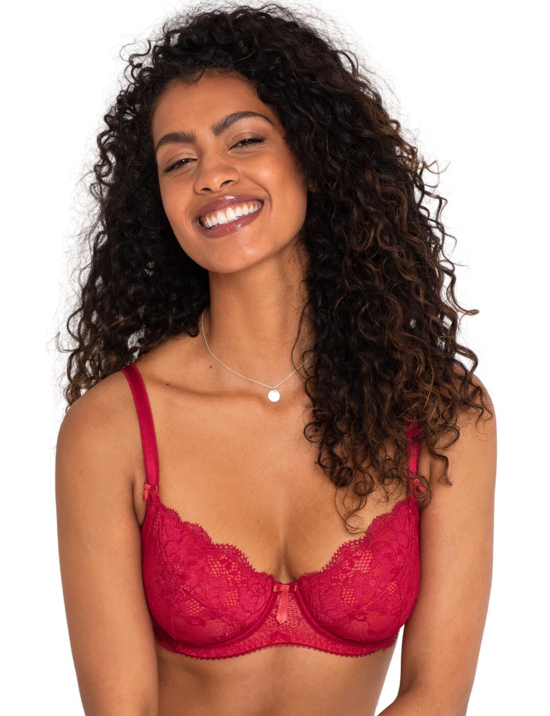 Non-padded underwired lace bra - Red - Ladies