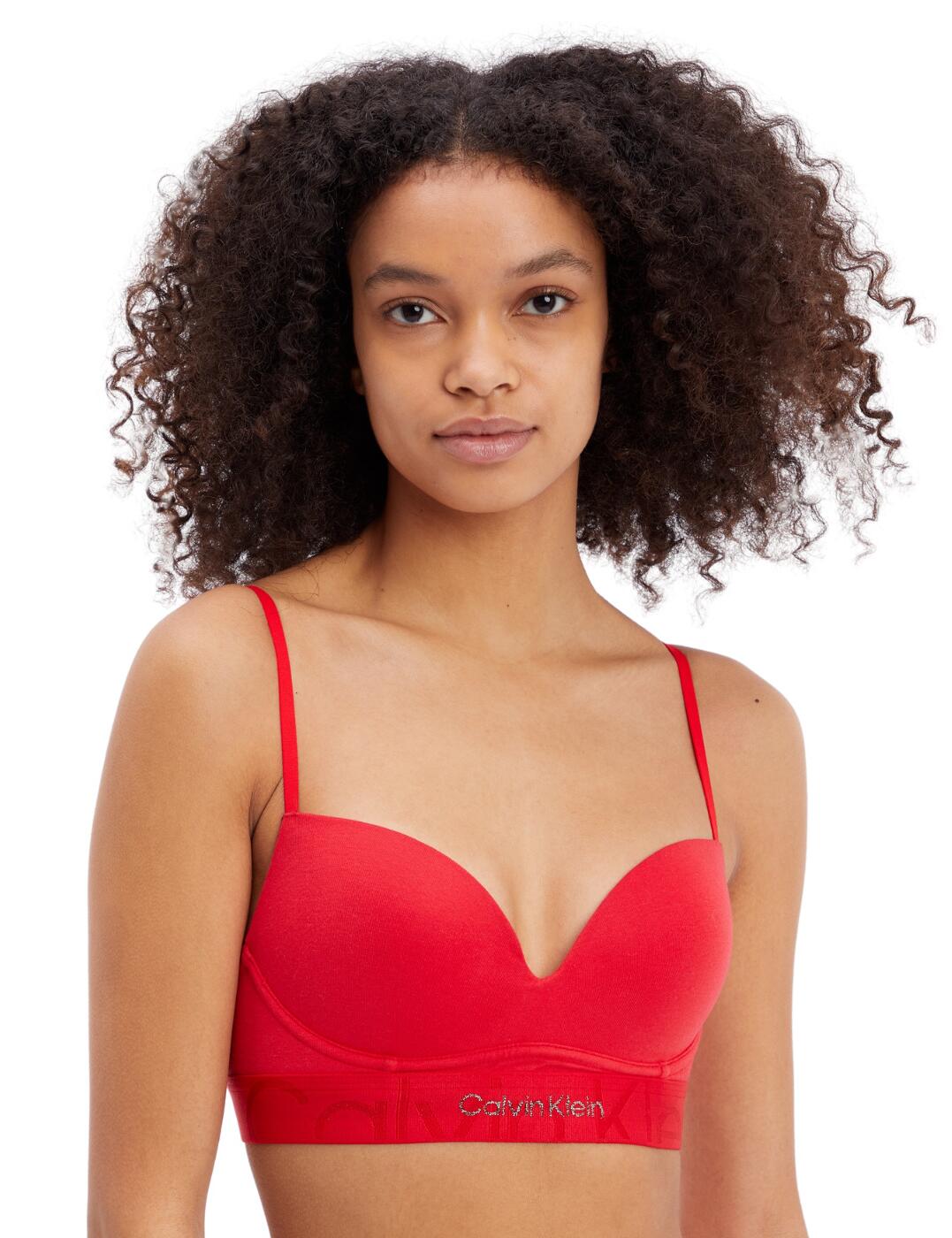Calvin Klein Embossed Icon cotton blend push-up bralette with logo underband  in red