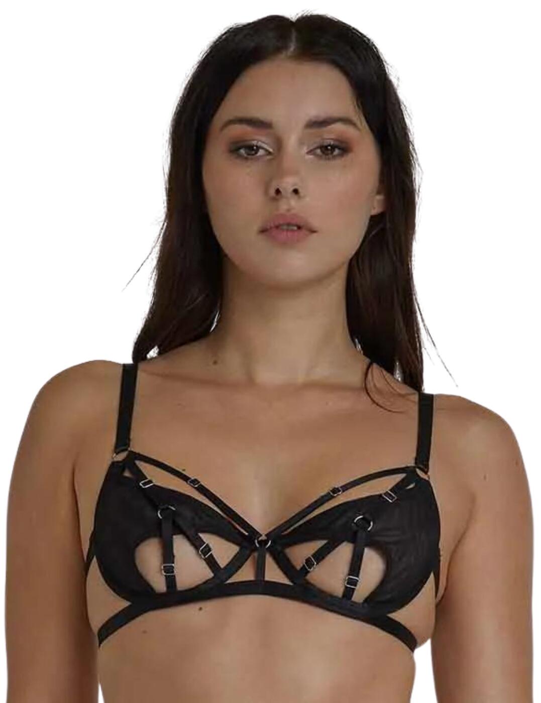 Wolf & Whistle strappy lace lingerie set in black