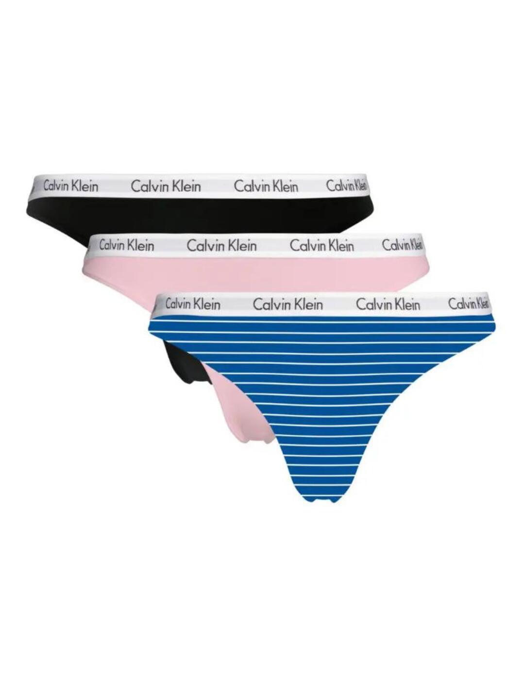 000QD3587E Calvin Klein Carousel Thong 3 Pack - QD3587E Stripe Kettle Blue  / Sand Rose / Black