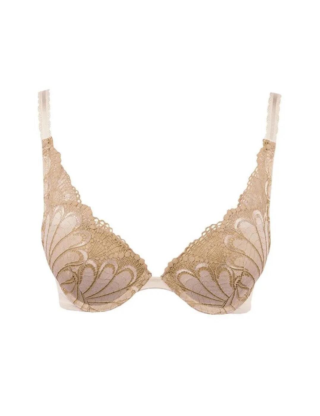 Wonderbra Plunge Bra Refined Glamour Size 32F Ivory Padded Push Up W02LN  for sale online