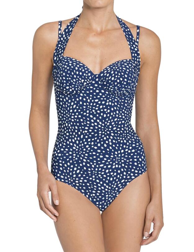 10167498 Triumph Painted Leaves OWPD Wired Padded Swimsuit - 10167498 Blue/Light Combination