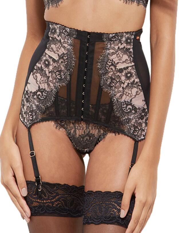 12602 Gossard VIP Dark Romance Deep Suspender Belt - 12602 Charcoal/Blush