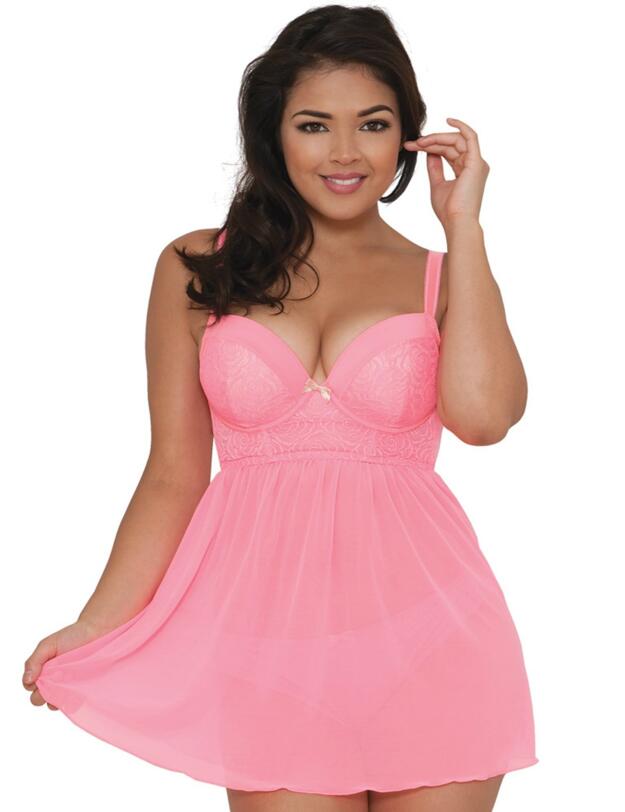 4017 Curvy Kate Can Can Longline Babydoll - 4017 Flamingo