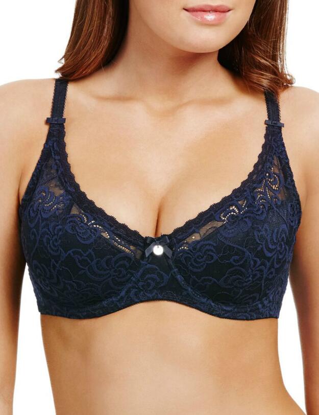 Berlei Comfort Heaven Lace Underwired Padded Balcony Bra Navy