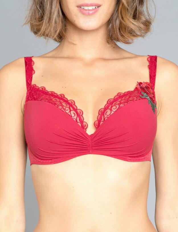 Maison Lejaby Rosae Underwired Lightly Padded Balconette Bra in Tango Red