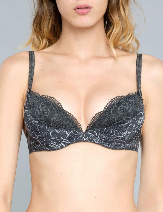 08735 Maison Lejaby Crystal Contour Push-Up Bra (With Inserts) - 08735 Marbre Grey