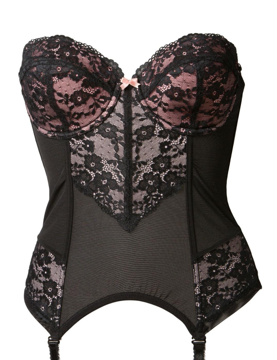 9505 Pour Moi? Love Lace Lightly Padded Basque  - 9505 Black/Pink