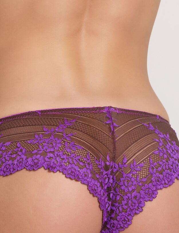 848191 Wacoal Embrace Lace Tanga Brief - 848191 Coffee Bean/Purple Cactus Flower