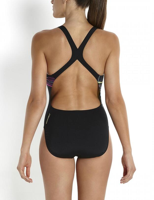 806187A612 Speedo Vibedive Placement Powerback Swimsuit - 806187A612 Black/Purple