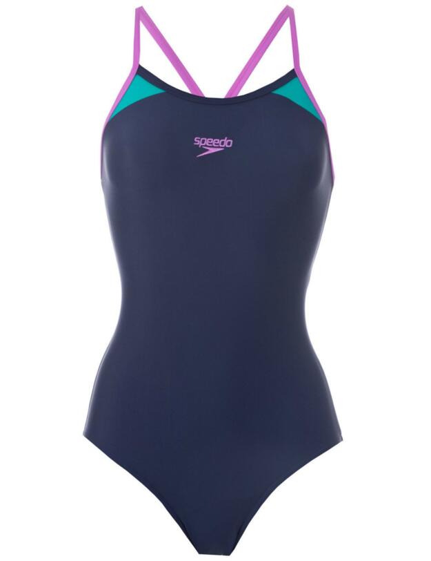 810837B373 Speedo Splice Thinstrap Racerback Swimsuit - 810837B373 Navy/Purple