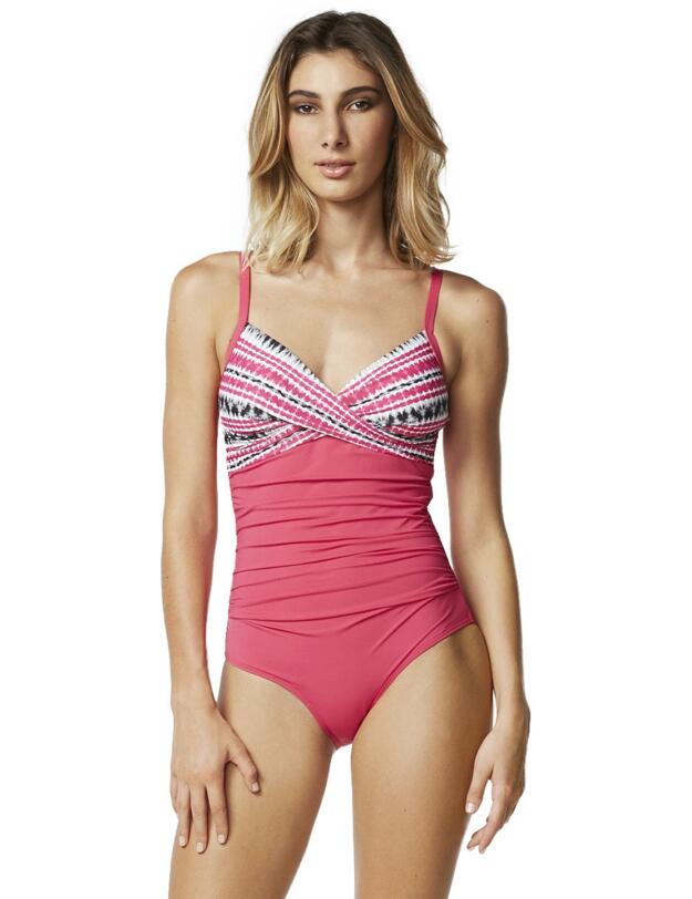M4544TB Moontide Tribal Beat Cross Front Swimsuit - M4544TB Raspberry