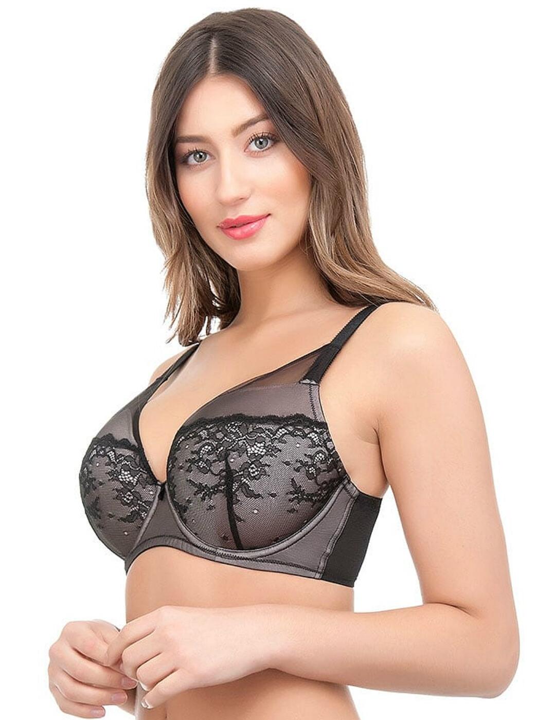 357401 Ultimo Leonie Underwired Fuller Bust Plunge Bra (DD+ CUPS) - 357401 Black Shell