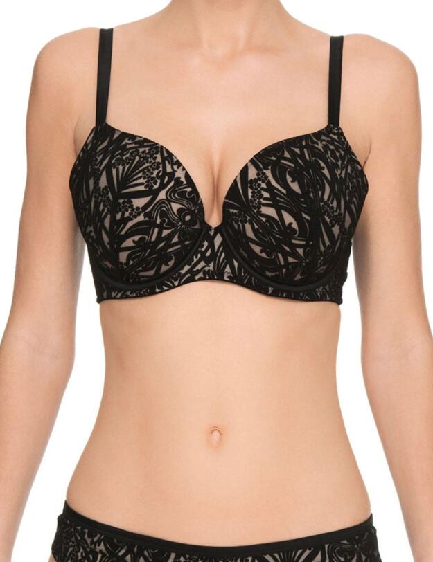 354101 Ultimo Delphinus Underwired Moulded Fuller Bust Plunge Bra - 354101 Black/Gold