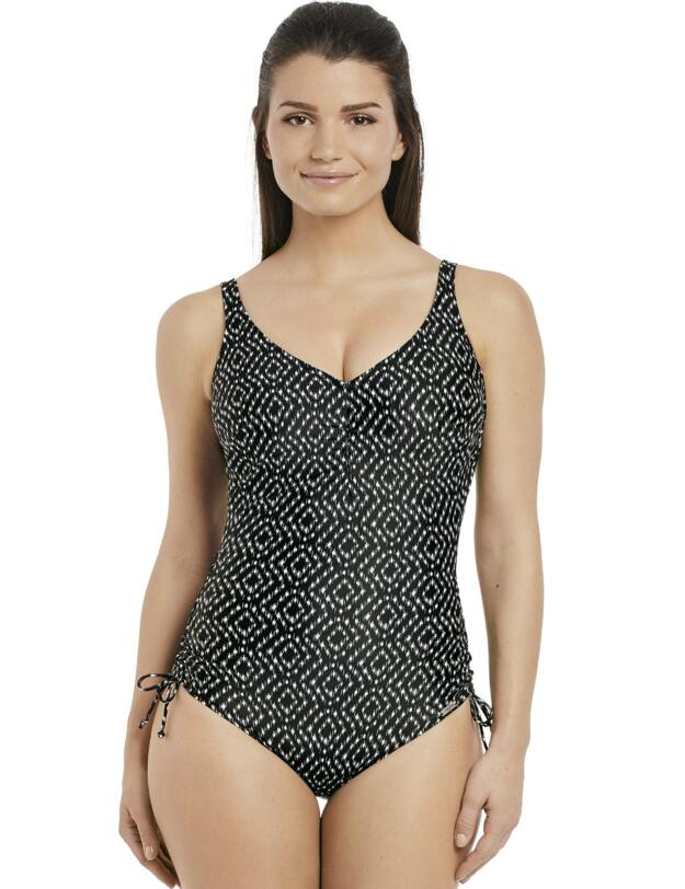 6443 Fantasie Byron Bay V-Neck Swimsuit With Adjustable Leg - 6443 Black/Cream