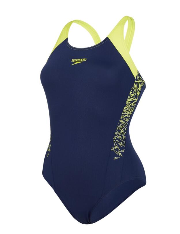8108216058 Speedo Boom Splice Muscleback Racerback Swimsuit - 8108216058 Navy/Lime Punch