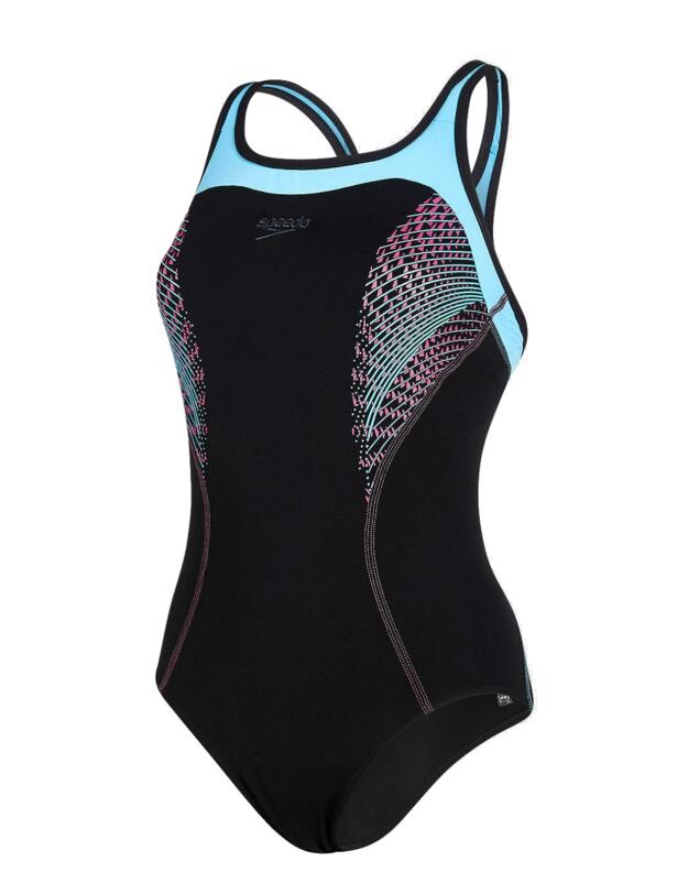 810367B739 Speedo Fit Kickback Swimsuit - 810367B739 Black/Pale Blue