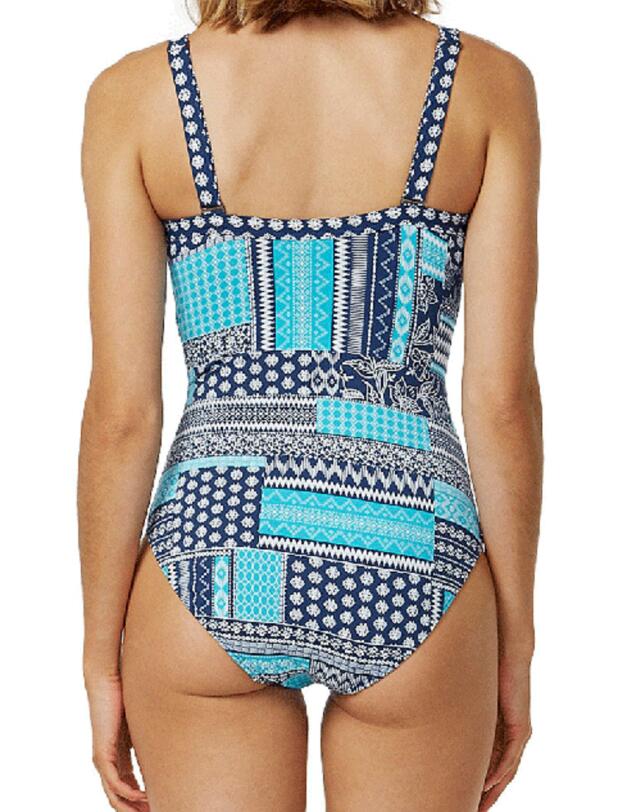 M4458PW Moontide Patchwork Underwired Cross Front Swimsuit - M4458PW Jean/Aqua