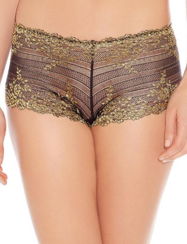 067491 Wacoal Embrace Lace Boy Short Brief - 067491 Black/Gold Lurex
