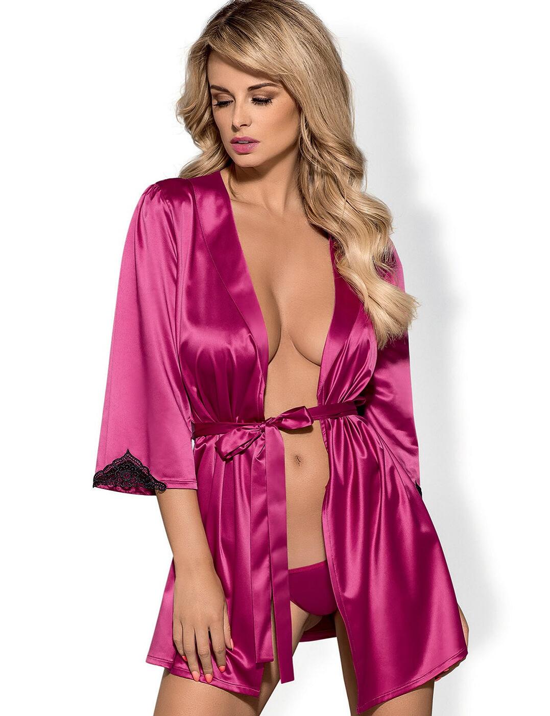Obsessive Satinia Robe & Thong Set - Pink