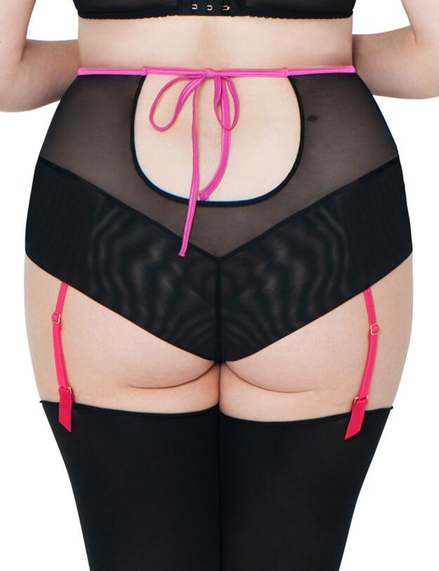 ST4865 Scantilly by Curvy Kate Encounter High Waist Suspender Brief  - ST4865 Black/Pink