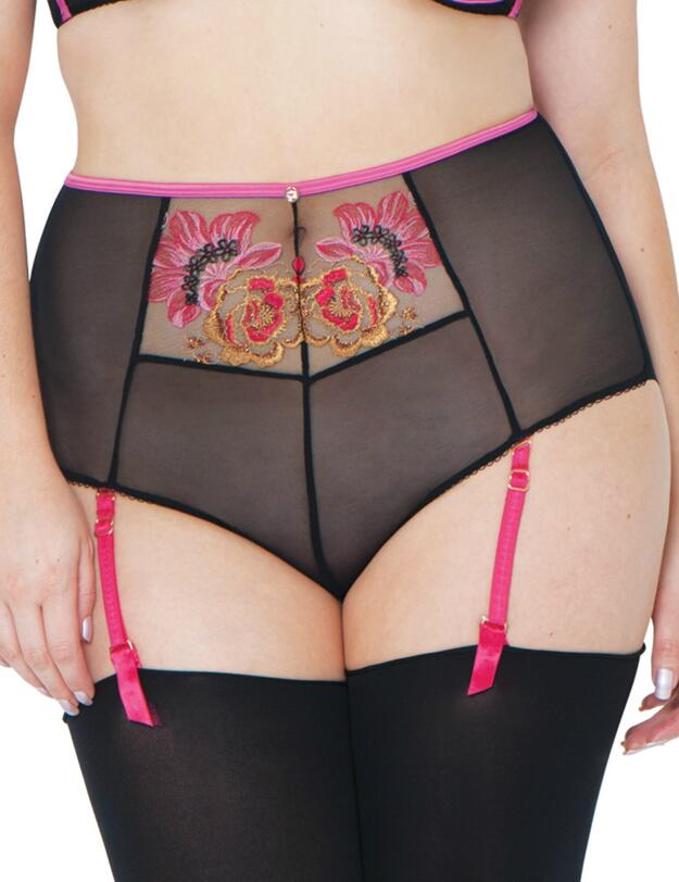 ST4865 Scantilly by Curvy Kate Encounter High Waist Suspender Brief  - ST4865 Black/Pink