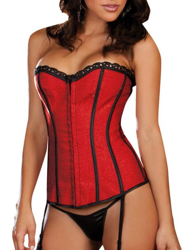 3864 Dreamgirl Reversible Jacquard Corset & Thong Set - 3864 Red/Black